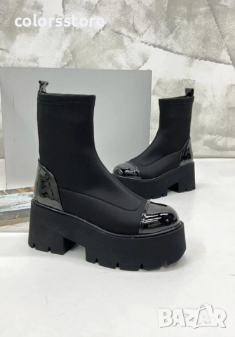 Боти на платформа - черен неопрен и лак - LT50 