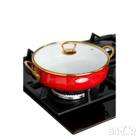 Тенджера Goldmann, Плитка, Емайл, Индукция, Червен/Старо злато, снимка 8 - Съдове за готвене - 52142460