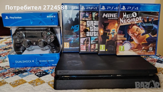 Само за 199 евро ! Ps4 Slim 1TB + 4 оригинални игри + нов оригинален джойстик