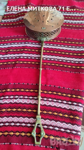 Уред за затопляне на легло от мед с дръжка от масивен бронз, снимка 1