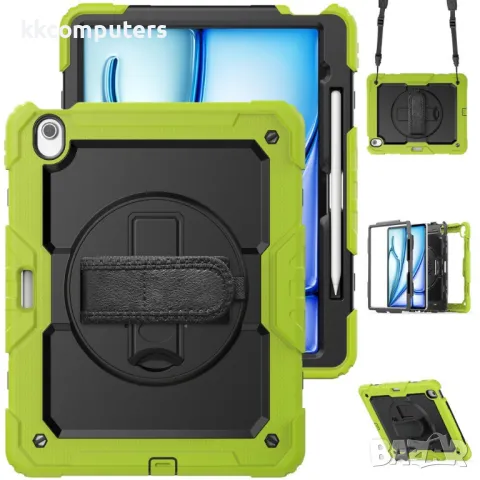 iPad Air 13 (2025) / (2024) Hybrid Tablet Case with Hand Grip & Strap TPU Силиконов Калъф и Протекто, снимка 2 - Калъфи, кейсове - 50030721