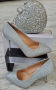 Елегантни дамски обувки на ток в сребристо с брукатен ефект, снимка 1 - Дамски обувки на ток - 36536033