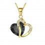 Колие с черен циркон, сърце, висулка с верижка, позлатено, снимка 1