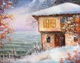 Възрожденски къщи | Зимен пейзаж с море, снимка 1 - Картини - 44160631