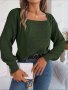 Небрежен едноцветен дамски плетен пуловер с квадратно деколте, 3цвята - 023 , снимка 3
