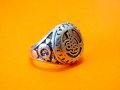 Уникално стар красив мъжки сребърен пръстен с тугра, тура полумесецът и звездата, турски пръстен, , снимка 1 - Пръстени - 38759062