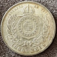 Сребърна монета Бразилия 1000 Реис 1876 г. Педро II, снимка 1 - Нумизматика и бонистика - 37833769