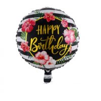 Happy Birthday с цветя Хибискус Каркаде кръгъл фолио фолиев балон хелий или въздух парти, снимка 1 - Други - 30075835