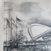Стара рисувана картина Стадион , снимка 4 - Картини - 32089250
