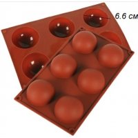 6 големи полусфери полукръг силиконов молд форма гипс сапун тесто шоколад украса шоко бомби, снимка 1 - Форми - 31380945