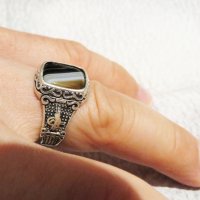 стар красив  мъжки сребърен пръстен, османски пръстен с голям  камък и  тугра,тура,  турски пръстен , снимка 6 - Пръстени - 29873667
