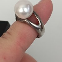 Сребърен пръстен с перла 3В, снимка 6 - Пръстени - 44480339