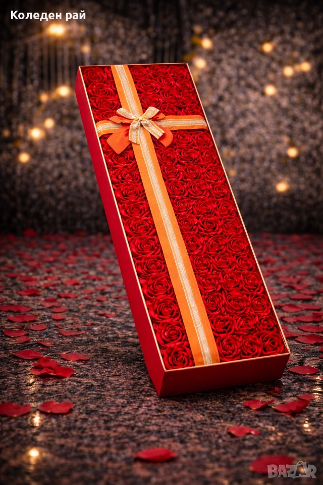 Луксозна правоъгълна кутия със 75 вечни рози, снимка 1