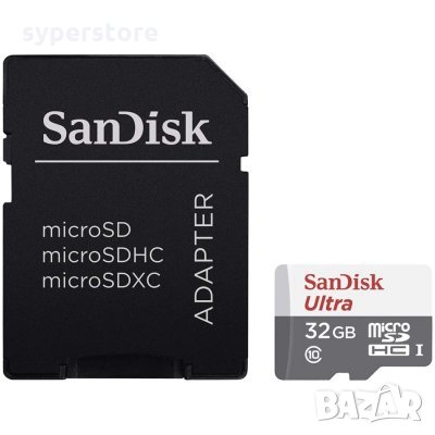 ФЛАШ КАРТА SD MICRO 32GB SANDISK SDSQUNR-032G-GN3MA, Ultra Light microSDHC + SD Adapter Class 10, снимка 1