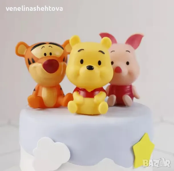3 броя мечо Пух тигър прасчо пластмасови фигурки за декорация на торта игра, снимка 1
