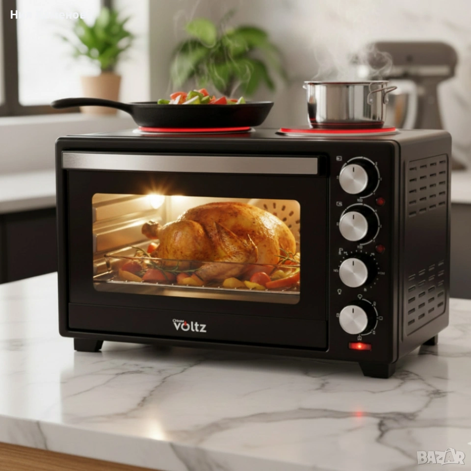 Готварска печка Voltz с фурна и 2 котлона 3200W, компактна електрическа печка за кухня, снимка 1