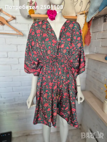 Копринена къса флорална рокля, снимка 1