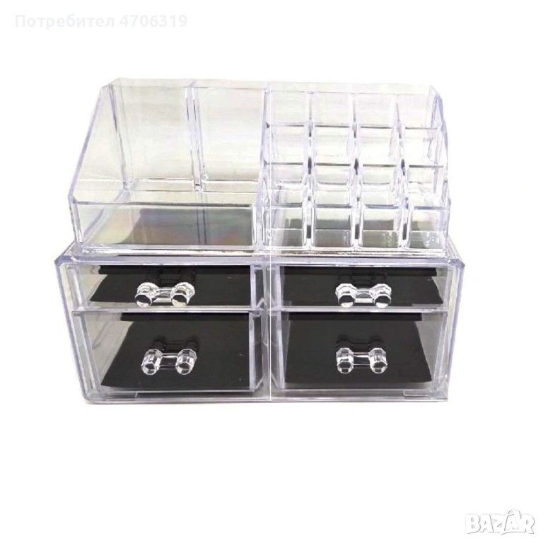 Функционален прозрачен органайзер за гримовев две части., снимка 1