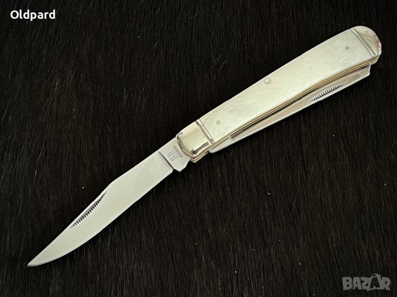 Колекционерски джобен сгъваем нож с две остриета RR Trapper Classic White Bone. (RR22034W), снимка 1