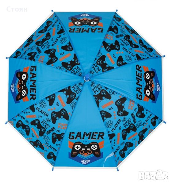 Чадър тип бастун Автоматичен детски син Gamer 66 см, снимка 1