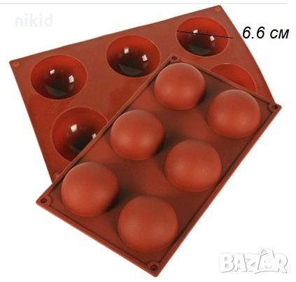 6 големи полусфери полукръг силиконов молд форма гипс сапун тесто шоколад украса шоко бомби, снимка 1