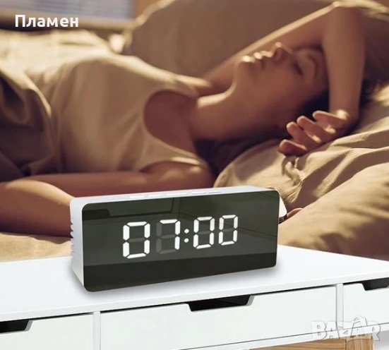 Часовник, метеорологична станция с led  огледало час, дата темп, влажност 14.5x4x8 см, снимка 1