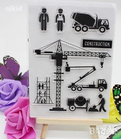 Кран Строителни машини силиконов гумен печат декорация и украса за бисквитки фондан Scrapbooking, снимка 1