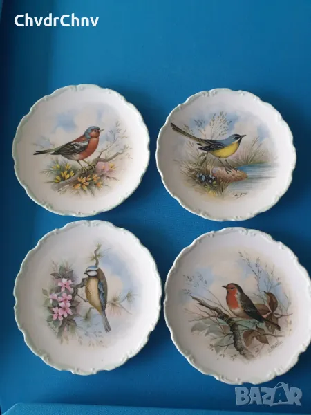 4бр Royal Albert английска колекционерска декоративна порцеланова чиния-картина/птици, снимка 1