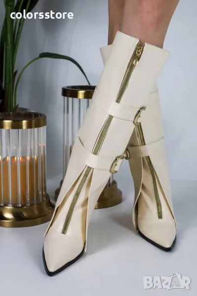 Ботуши на платформа - бежова кожа - KDK10, снимка 1