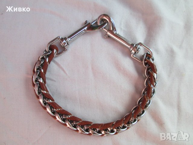 Метален нашийник за куче с декорация от вплетена кожа. , снимка 1