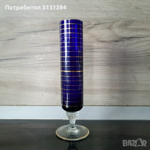 Антикварна кобалтова кристална ваза   Италия, снимка 1