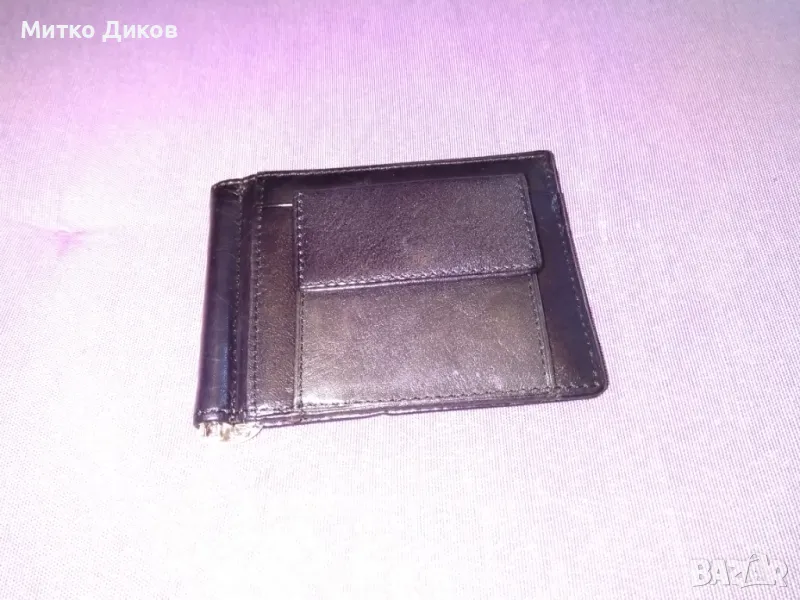 Щипка за пари с джоб за стотинки и 6 визитки нова компактна естеств.кожа 110х85мм, снимка 1