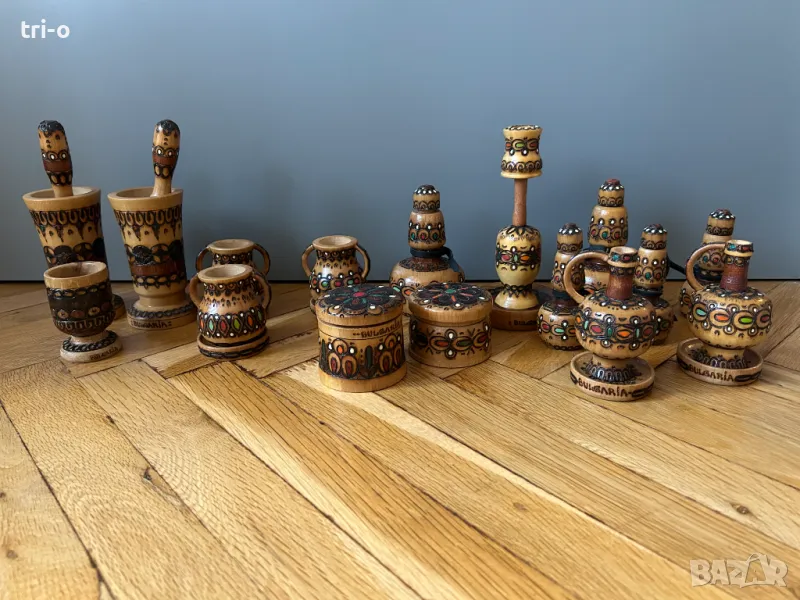 Дървени битови фигурки пирография Хаванчета, свещник, стомни, бъклици, кутийки и други, снимка 1