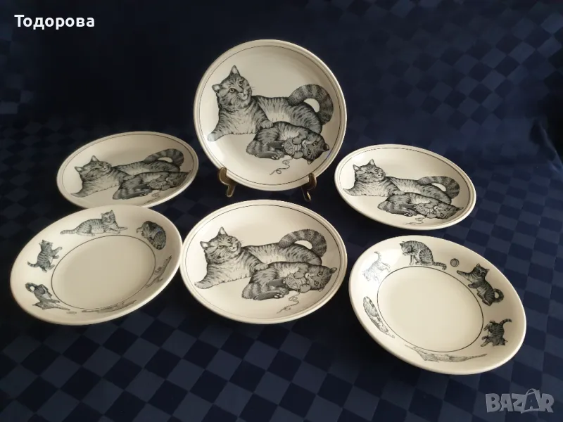 Английски комплект чинни с декор котки -Staffordshire tableware England, снимка 1