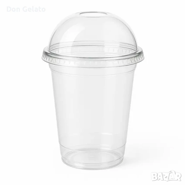 Пластмасова чаша бомбе с капак + дупка 400 мл. за фрапе, шейкове и скрежина, снимка 1