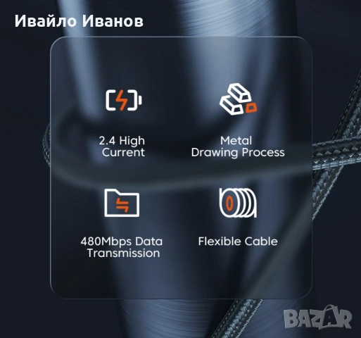 2м. USB кабел за бързо зареждане за Айфон, снимка 5 - Резервни части за телефони - 51078297