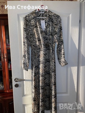  елегантна ежедневна леопардова зебра принт рокля V образно деколте зебра Stradivarius Л L размер, снимка 9 - Рокли - 42422931