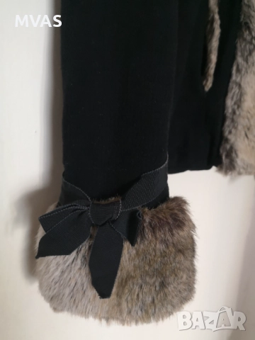 Дамска черна къса шуба с косъм и качулка S M размер , снимка 4 - Якета - 51860779