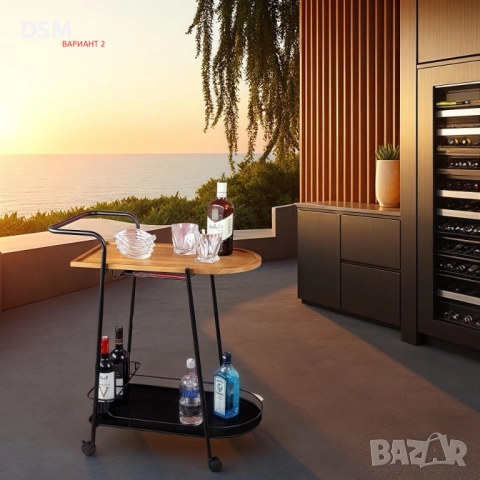 Нова Количка за Сервиране  - Бар Маса  за Бутилки и Чаши - 2 Варианта, снимка 4 - Маси - 48097833