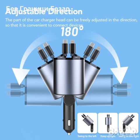 Ново Мултифункционално Зарядно за Кола 60W, Съвместимо с iPhone/Android, PD/USB, снимка 3 - Друга електроника - 44239474