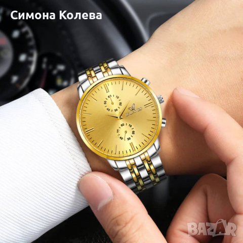 ✨Мъжки ръчен кварцов часовник ORLANDO с метална каишка - в златно и черно, снимка 4 - Мъжки - 39235302