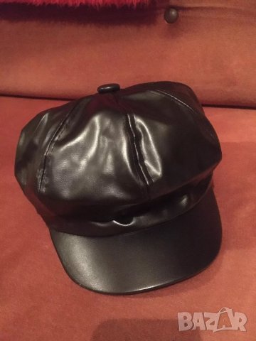 Кожена черна шапка каскет Baker Boy, снимка 4 - Шапки - 30919652
