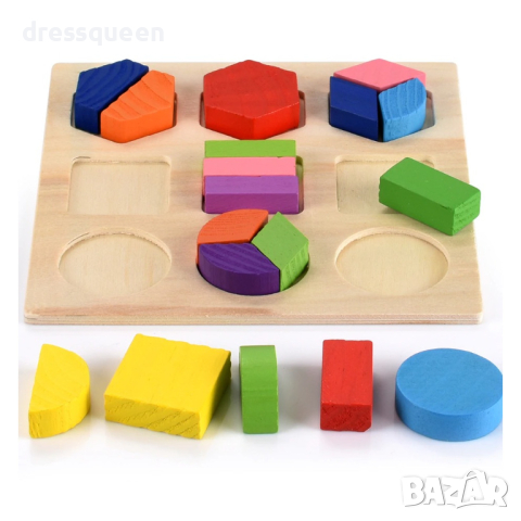 3588 Детски дървен пъзел 3Д с образователна цел и дъска с геометрични фигури, снимка 3 - Образователни игри - 44597899