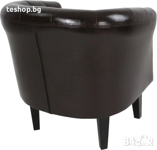 Фотьойл в стил Честърфийлд от изкуствена кожа (тъмнокафяв цвят и тапициран дизайн), снимка 3 - Дивани и мека мебел - 53053920