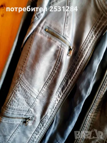 Синьо кожено яке, без забележки , размер 38, снимка 5 - Якета - 49845948