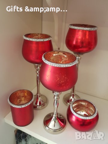 Красиви свещници от червено стъкло с кристали в Декорация за дома в гр.  Банкя - ID38078599 — Bazar.bg