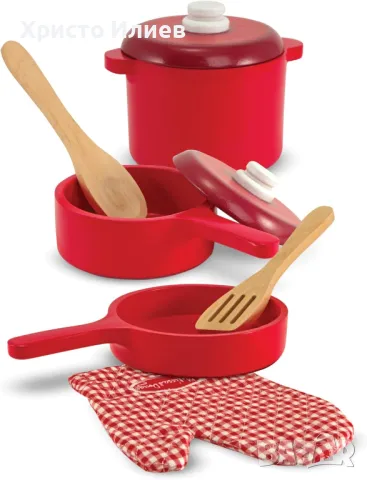 Дървен комплект за готвене Melissa and Doug тенджери и тиган, снимка 3 - Други - 50298111