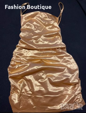 Сатенена къса рокля златиста бежава, снимка 4 - Рокли - 30739484