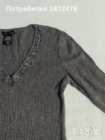 Дамски рипсен пуловер със сребрист блясък, снимка 2 - Блузи с дълъг ръкав и пуловери - 48656146