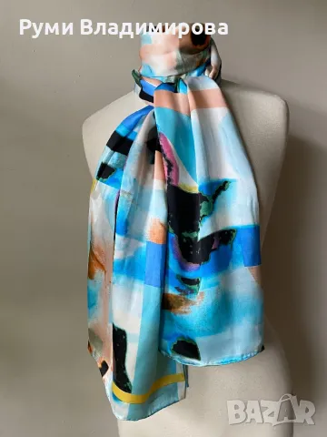 Голям, цветен шал от 100 % коприна, снимка 7 - Шалове - 49735155